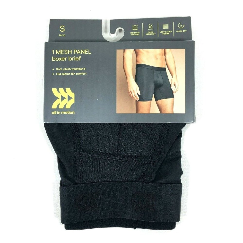 All In Motion Mens Mesh Panel Boxer Brief Small 28-30 Black 1 Pair